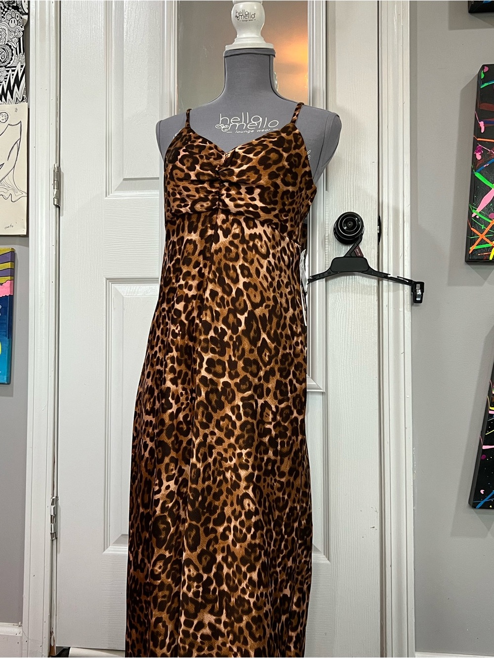 Leopard Print Midi Slip Dress - Brown